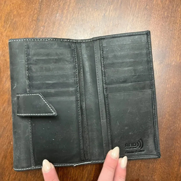 RFID Womens Dar Gray Soft Leather Bi Fold Wallet Snap Closure Card Slots Classic - Picture 8 of 11